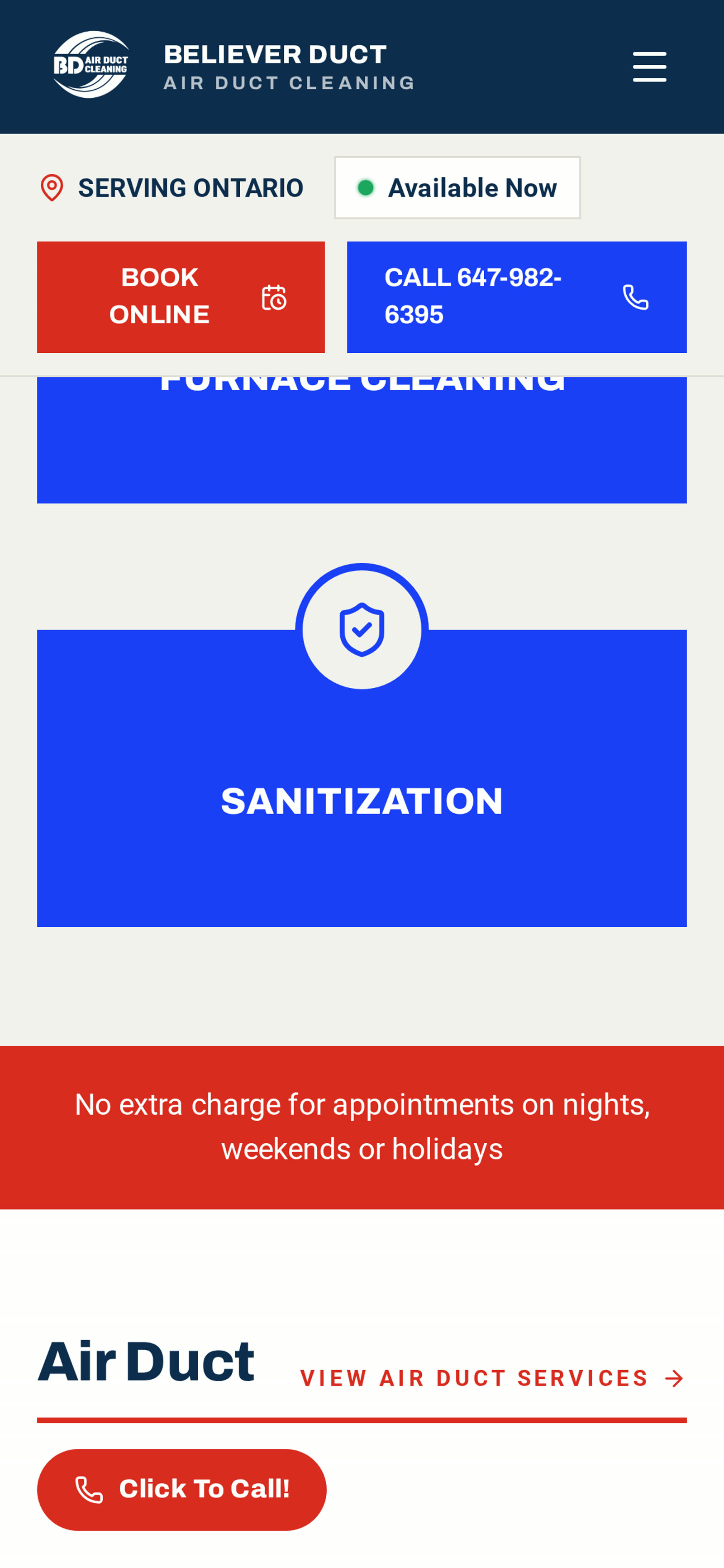 Mobile service page layout